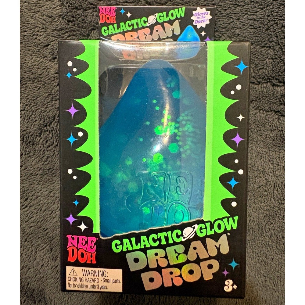 Nee Doh Galactic Glow Dream Drop Squeeze Toy Blue/Green w/ Splash Stand Age 3-4